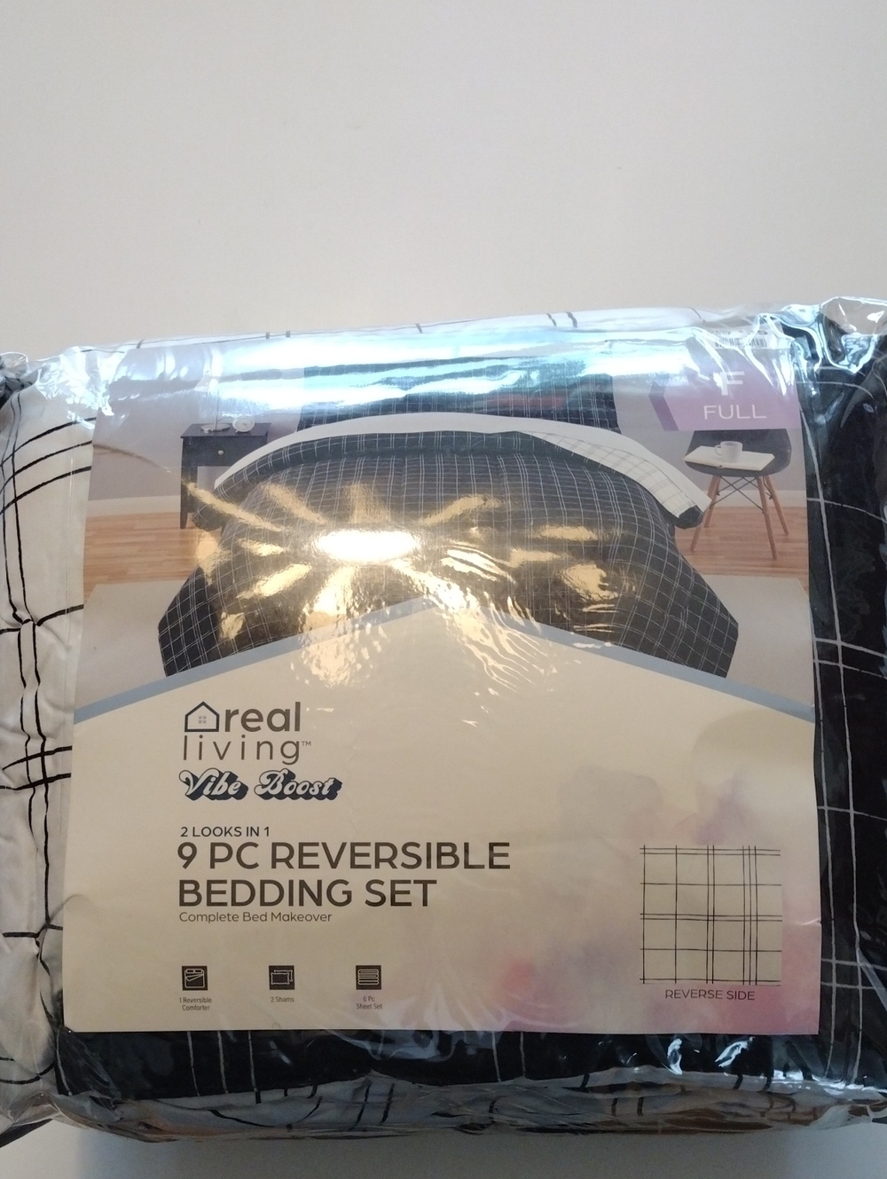 Real Living Vibe Boost Reversible 9-Piece Comforter Set — Black and White